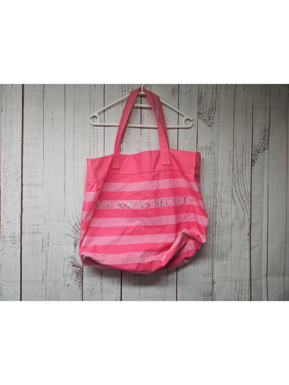 Victoria's Secret Classic Pink Striped Canvas Tote Bag